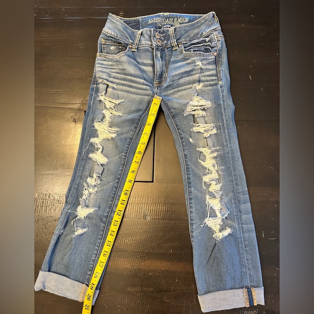 American Eagle Super Super Stretch Artist Crop Blue Denim Jeans